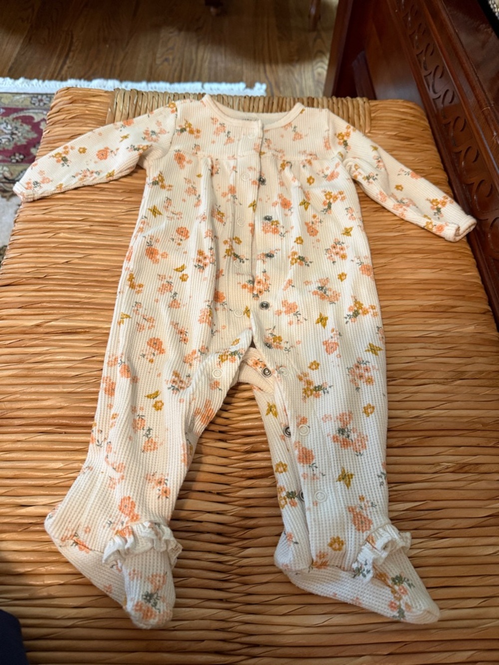 Carter's Cream Floral Ruffle-Footed One-Piece